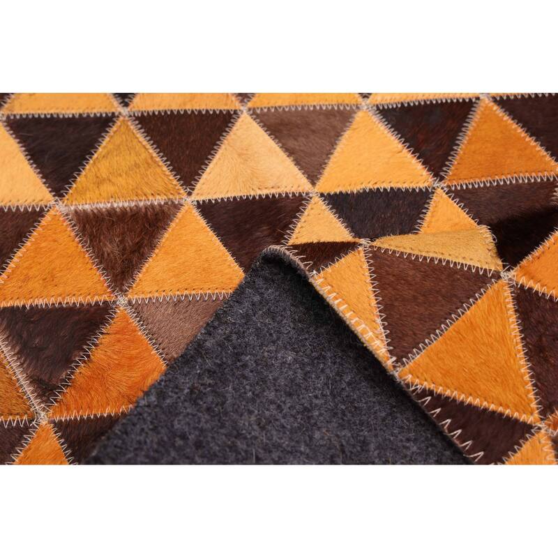 ECARPETGALLERY Handmade Cowhide Patchwork Orange Leather Rug - 4'0 x 6'0