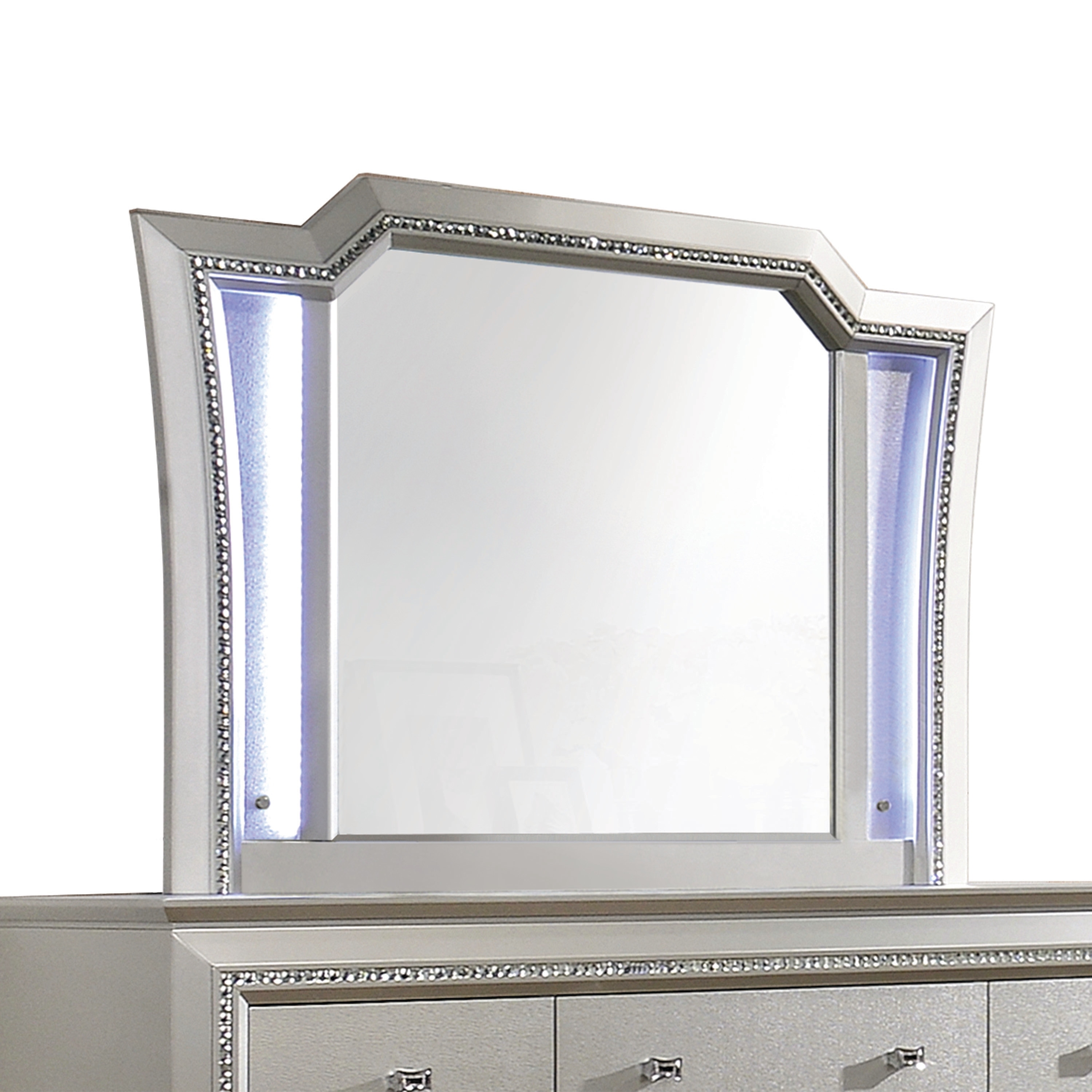 Arched LED Mirror with Beveled Edge, 31x32 Inch Sparkling Trim and Integrated Lighting