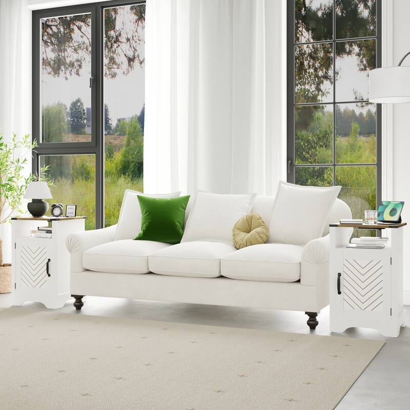 Rustic Wooden Nightstand with Charging Station, Ample Storage, and Easy Assembly - White & Oak