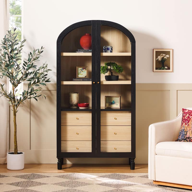 Walker Edison Modern Arched MDF Bookshelf Cabinet with Tall Glass Doors