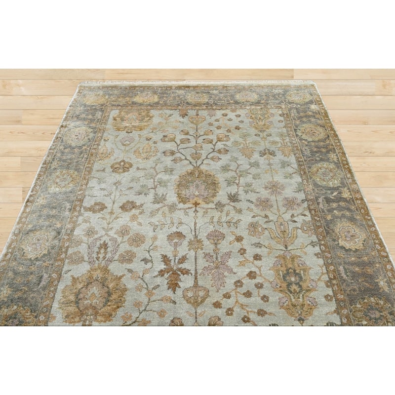 Multi Size Hand Knotted Blue Traditional Oushak Wool Oriental Area Rug - 6' 1'' x 8' 10''