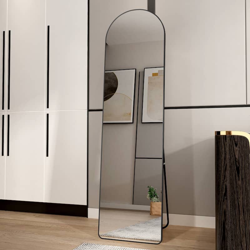 Roomfitters Arched Wall Mirror with Black Aluminum Frame, 59.8"x16.5" Full Length Floor or Vanity Mirror, Black