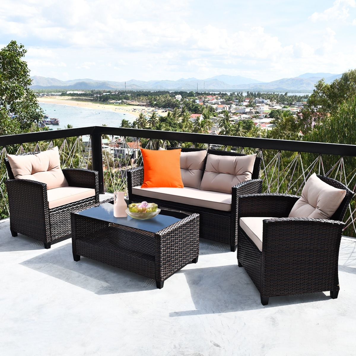 Costway 4 pc rattan patio furniture shop