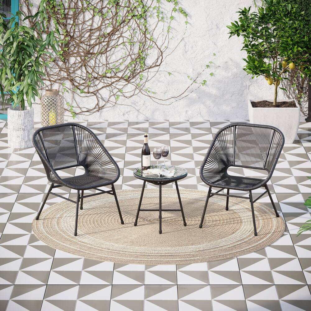 3-Piece Patio Bistro Sets, All Weather Round Wicker PE Weave Basket Chair Set of 4