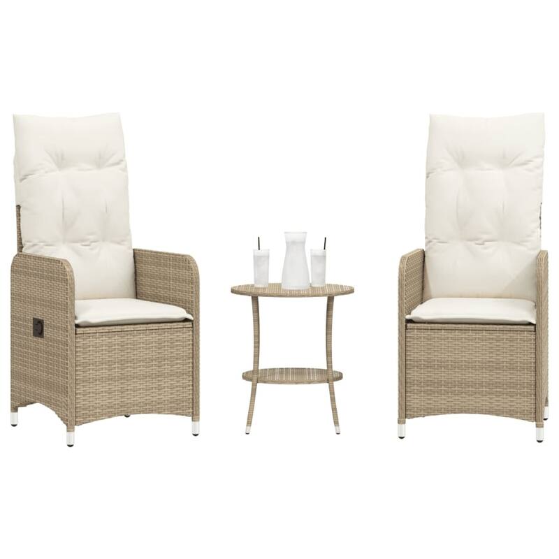 vidaXL Reclining Patio Chair with Cushions Outdoor Seat Furniture Poly Rattan - Beige With table