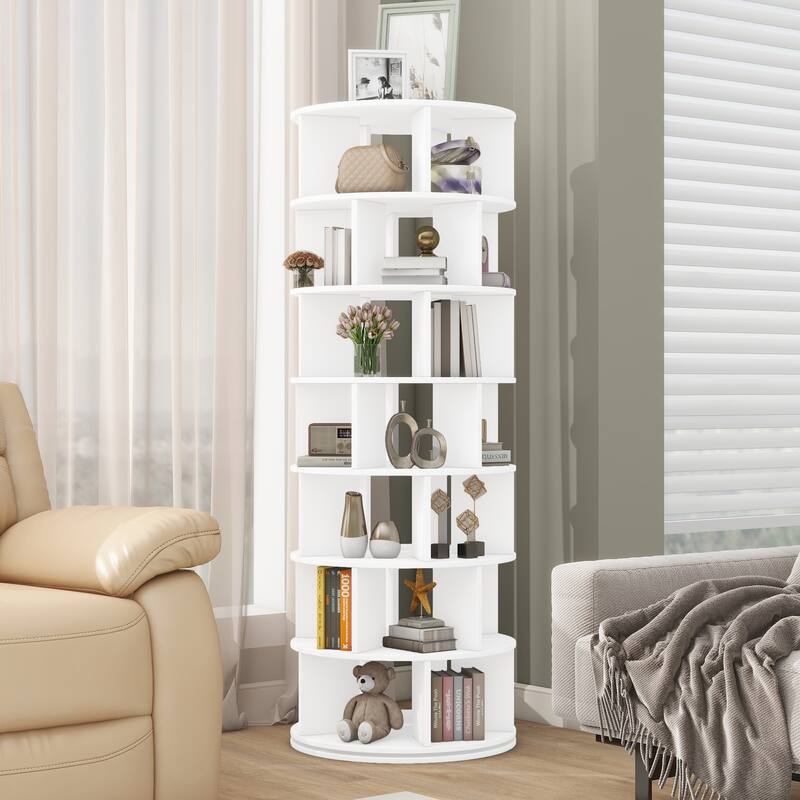 7-Tier Round Rotating Shoe Rack Tower, Spinning Shoe Shelf with 5 Grids Per Layer, Shoe Closet Organizer for Entryway