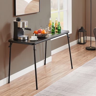 Folding Table Desk 47'' with Collapsible Legs & Vinyl Upholstery, No Assembly Needed, Metal, Black