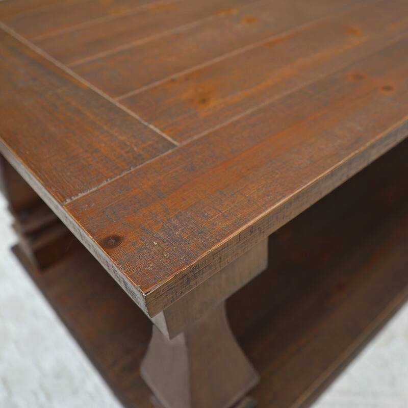 47" Black Farmhouse Coffee Table with Heavy Planked Top and Storage Shelf