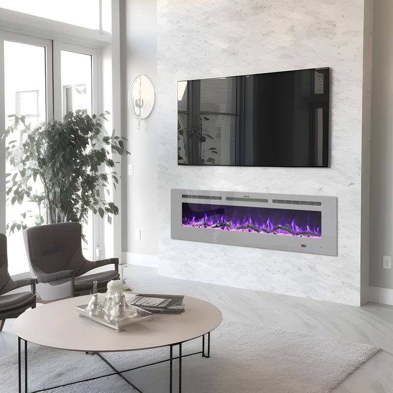 Electric Fireplace Inserts, Wall Mounted with 13 Flame Colors, Thermostat in Black