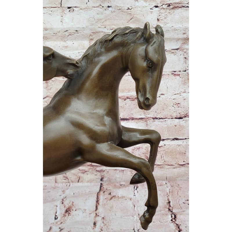 Dynamic Bronze Imitative Horse Duo – Elegant Rearing Stallions Sculpture