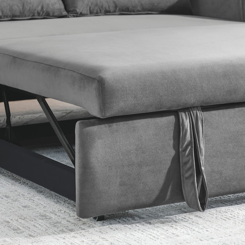 Modern Convertible Velvet Loveseat Sofa Sleeper Sofa Bed with 2 Pillows