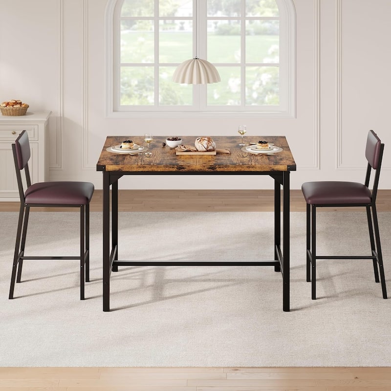 Counter Height Kitchen Dining Table Set with 2 Upholstered Bar Stools for Dining Room