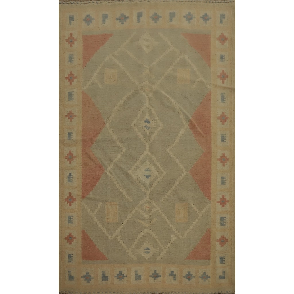 Hand Woven Oriental 100% Wool Carpet Southwestern Tribal Greys & Charcoal Kilim Area Rug - 5' 11'' X 4' 0''