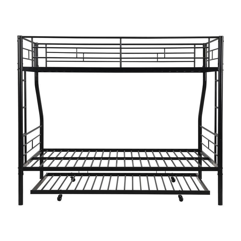Metal Bunk Bed with Trundle, No Box Spring Needed, Easy Assembly, Under-bed Storage