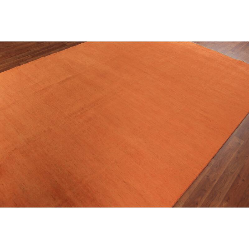 Orange Gabbeh Modern Area Rug Hand-Knotted Solid Wool Carpet - 6'8" x 9'7"
