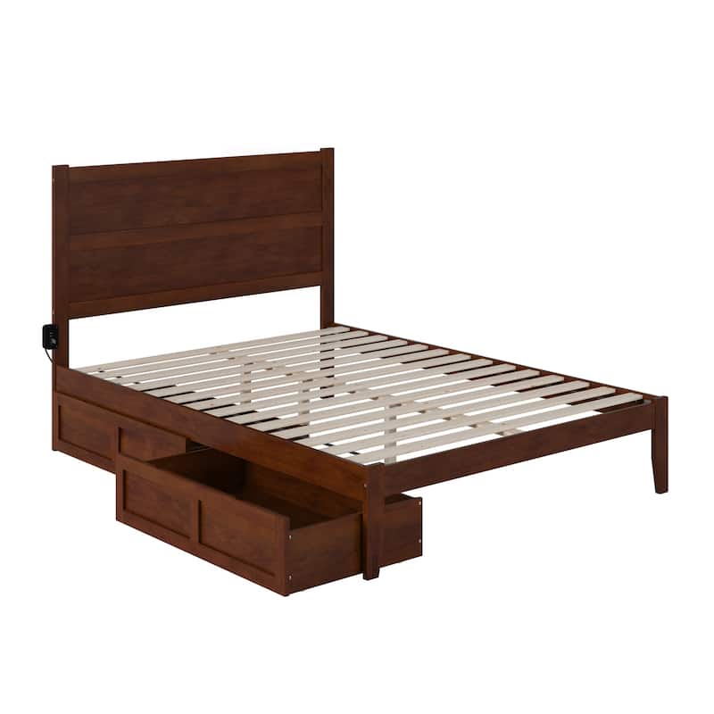 City Chic Bed with Drawers - Modern Storage Bed Frame - Walnut Finish - Bedroom Furniture