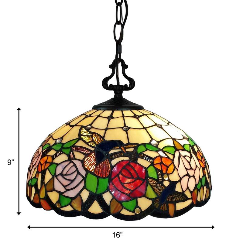 Tiffany Style Hanging Pendant Lamp 16" Wide Stained Glass Shade Game Room Ceiling Fixture Amora Lighting