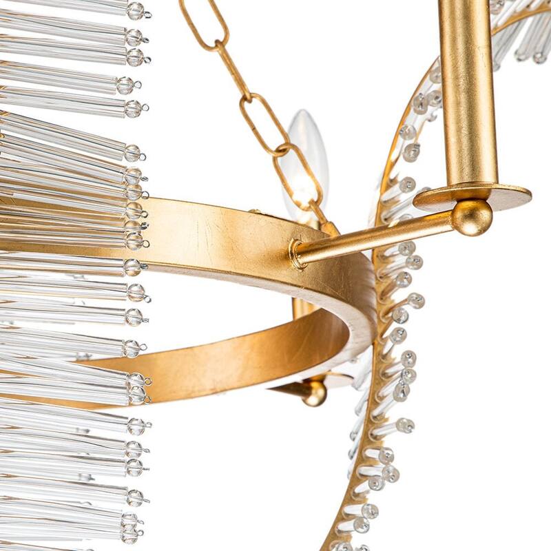 French Vintage Luxe Gold Foiled Bloom Crystal Chandelier 29in Wide