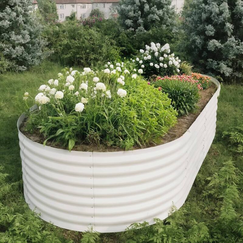8x4x2ft 2Pcs Galvanized Raised Garden Bed Planter Boxes Outdoor, Off-White for Vegetables, Fruits, Flowers, Herbs - N/A