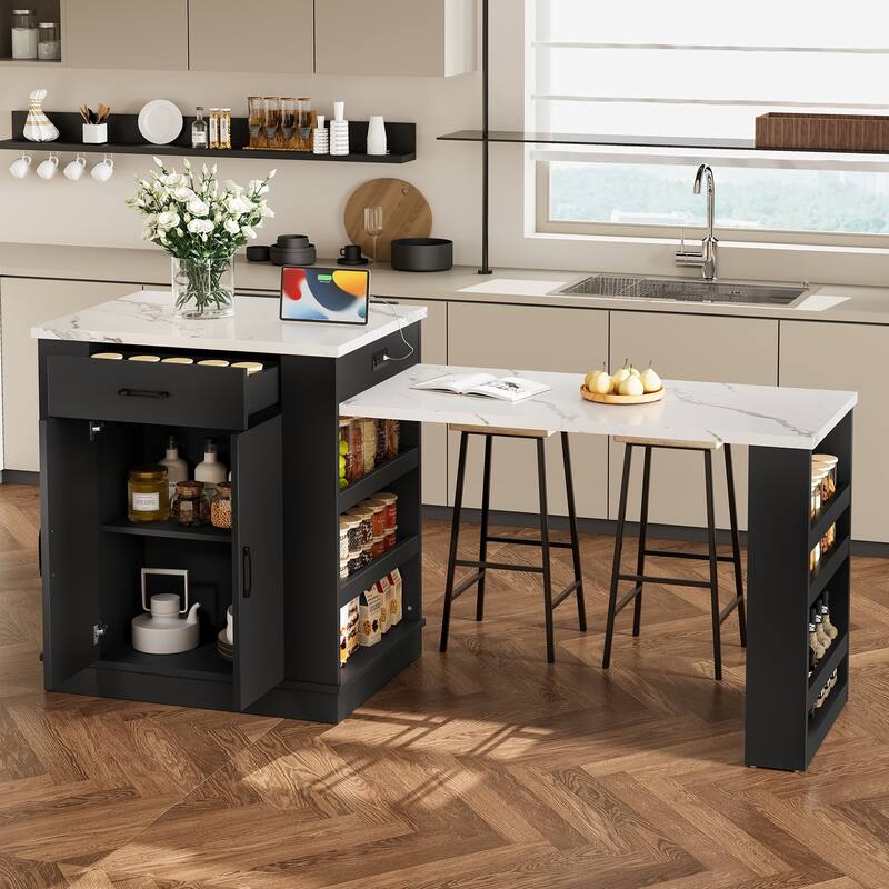 Roomfitters Extendable Kitchen Island with Breakfast Bar, Dining Console Table with Storage