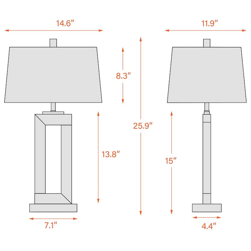 25.9" Rectangle Cotton Shade Wood Table Lamps Set of 2