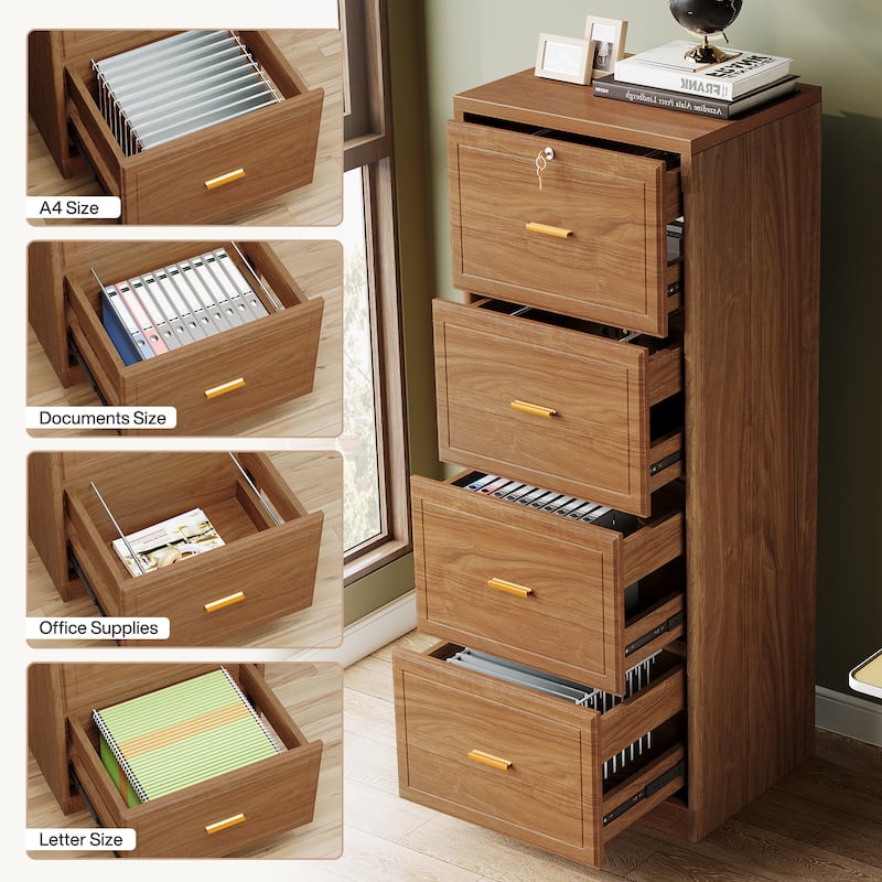 Vertical File Cabinet with 4 Drawers, Lockable Filling Cabinet with Key for Home Office