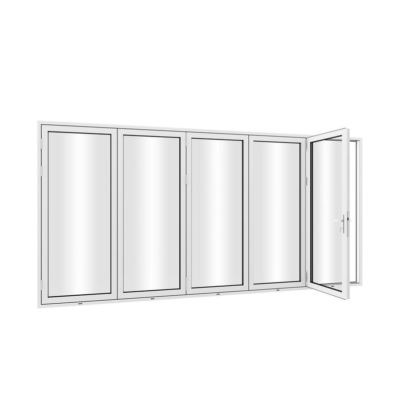 KaMic 168"×96" 5 Panels Aluminum Folding Door In White,Folded Out From Right To Left Model #:FD5PWH16896-RL