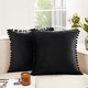 preview thumbnail 6 of 19, Deconovo Set of 4 Velvet Pom-Pom Pillow Covers Multiple Sizes 16x16 Inch - Jet Black