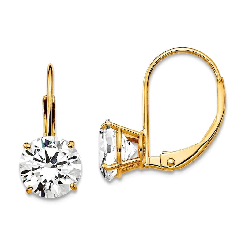 Curata 14k Yellow Gold 7mm Round Genuine Gemstone Lever-back Earrings - 18x7mm - Cubic Zirconia