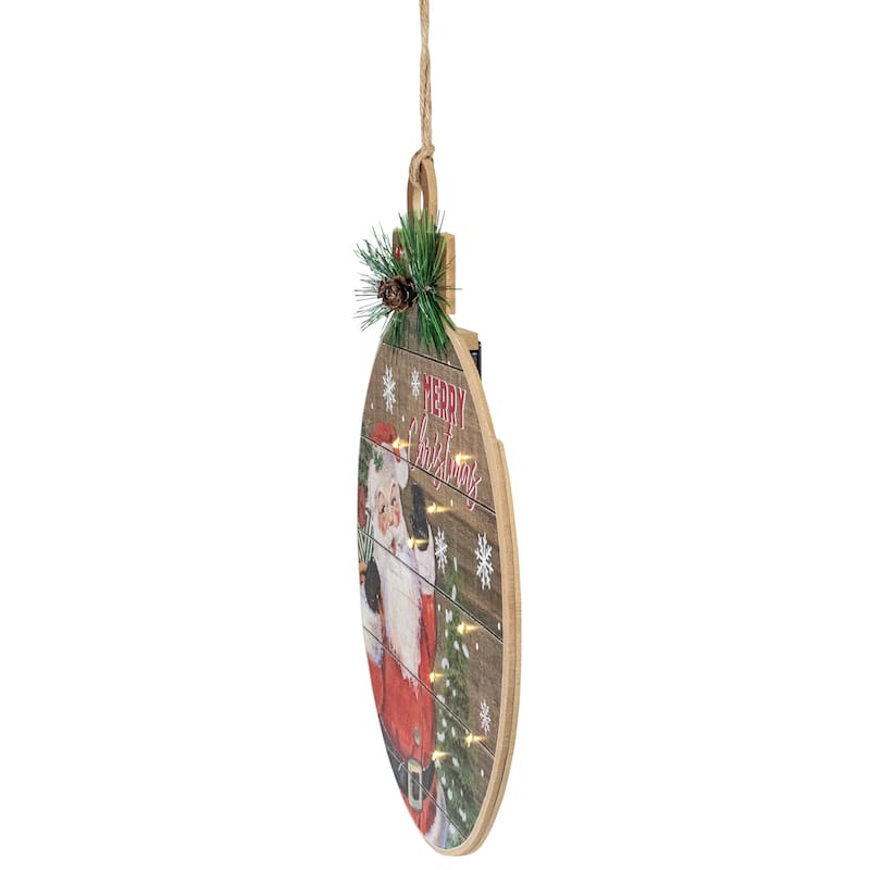 15" B/O Lighted Ball Ornament with Santa Claus Wooden Christmas Wall Sign