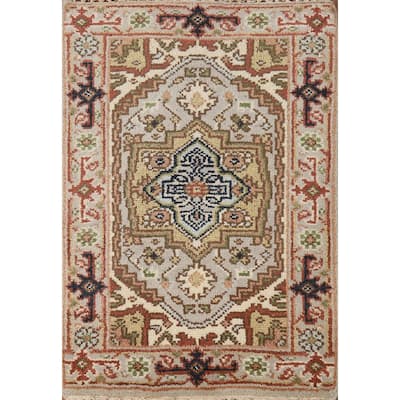 Geometric Heriz Serapi Indian Foyer Rug Hand-Knotted Wool Carpet - 2'0" x 3'0"