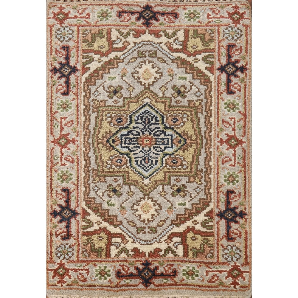 Hand Knotted Oriental 100% Wool Carpet Traditional Medallion Greys & Charcoal Heriz (serapi) Area Rug - 3' 0'' X 2' 0''