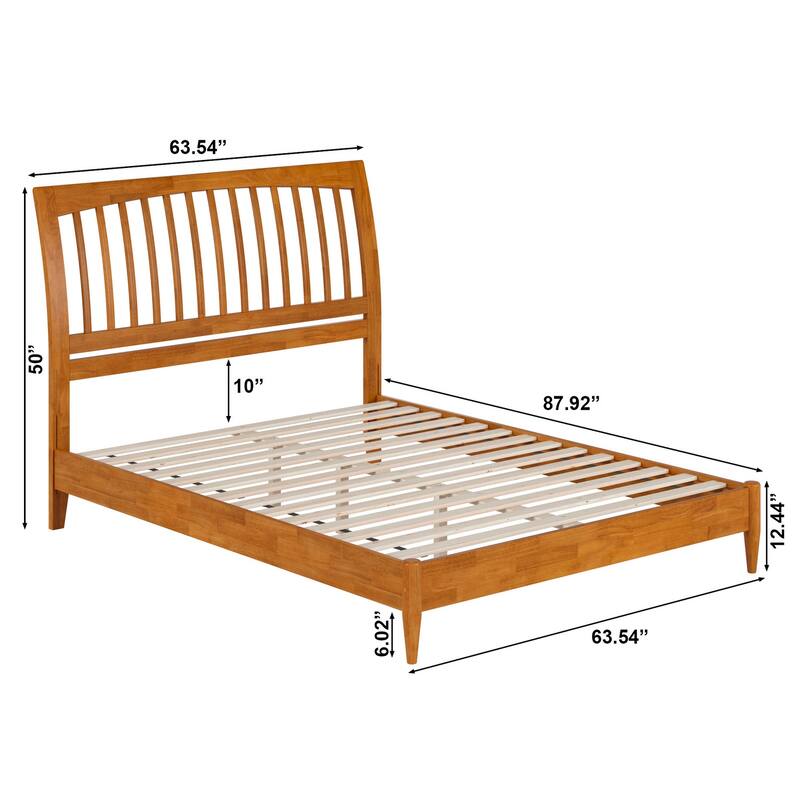 Modern Platform Bed - Solid Wood Sleigh Bed Frame - Low Profile Design - Light Toffee Finish