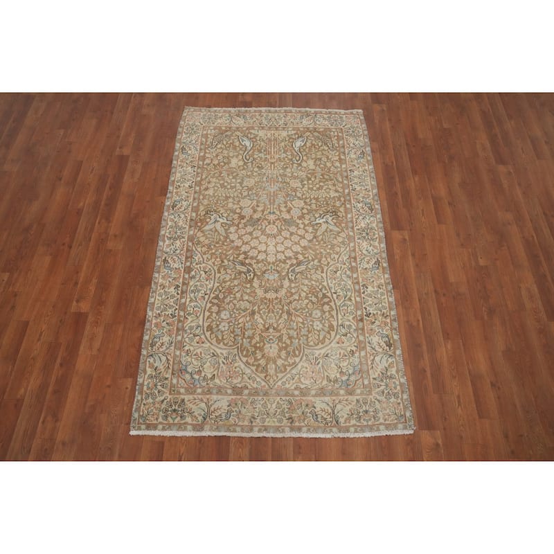 Hand Knotted Oriental 100% Wool Carpet Traditional Floral Brown Kerman Area Rug - 6' 3'' X 3' 8''