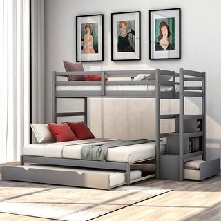 Merax Twin Over Twin/King Bunk Bed With Twin Size Trundle - Bed Bath ...