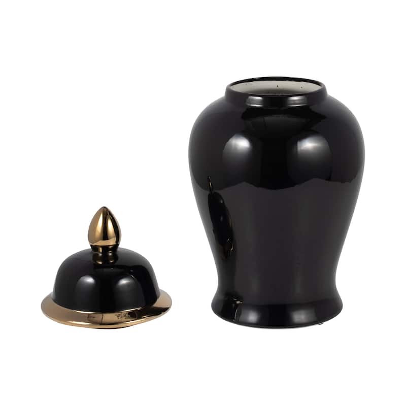 Sagebrook Home Ceramic Temple Jar - 10" x 10" x 18" - Black/gold