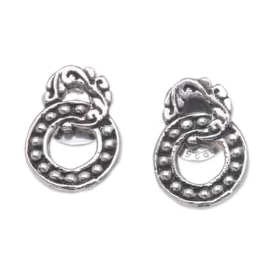 Novica Handmade Joined Rings Sterling Silver Button Earrings
