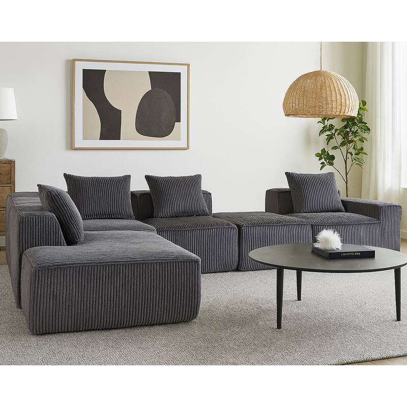 Corduroy Modular Sectional Sofa with Chaise Lounge, Deep Seat, Ottoman