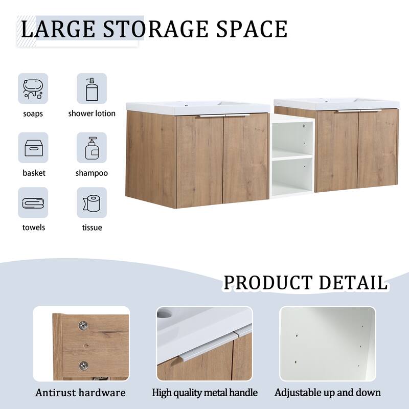 60 Inch Bathroom Vanity with Soft Close Doors, Resin Sink, Ample Storage and Matching Small Shelves (KD Packing)