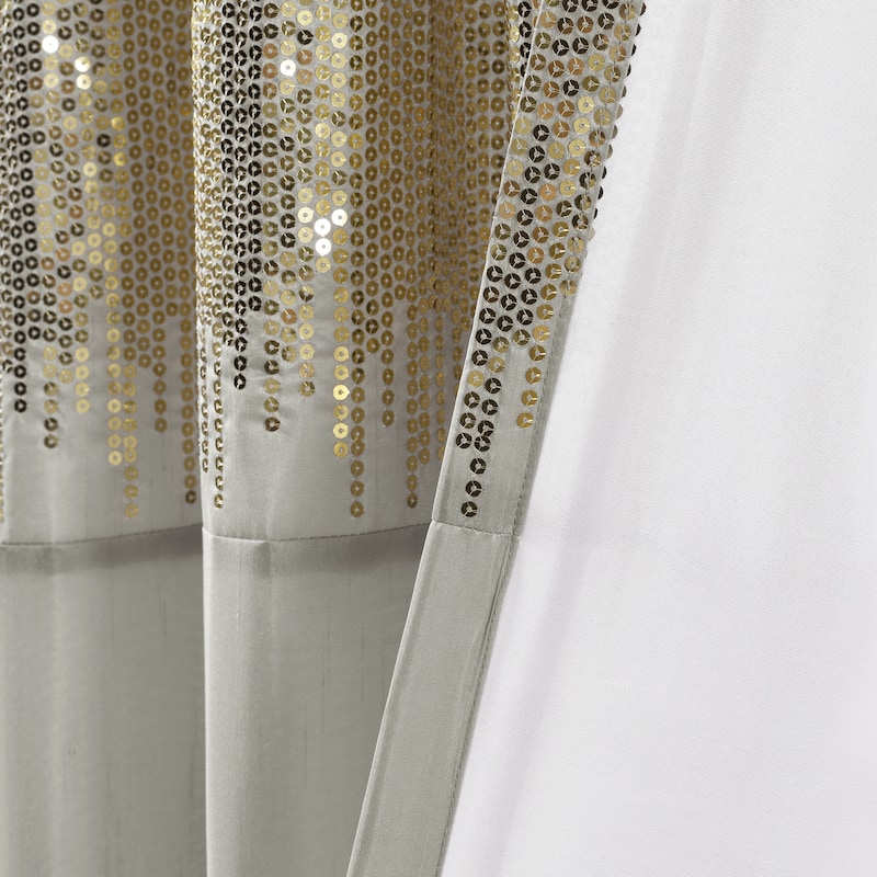 Silver Orchid Page Two-tone Faux Silk Glamorous Sequins Sparkle Single Curtain Panel