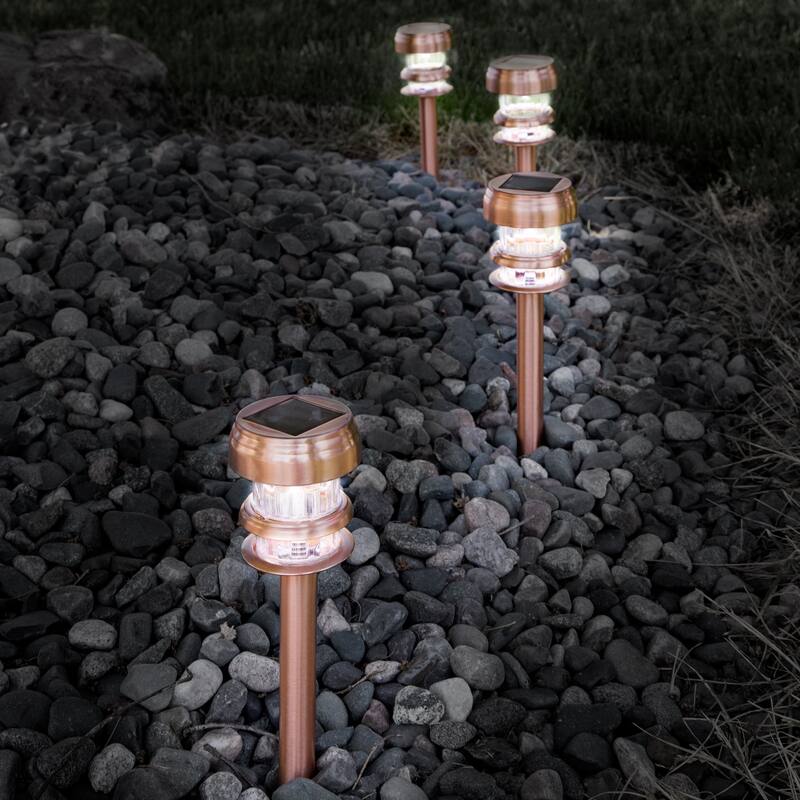 Pure Garden Solar Powered LED Outdoor Stake Spotlight Lights - Set of 4 - N/A