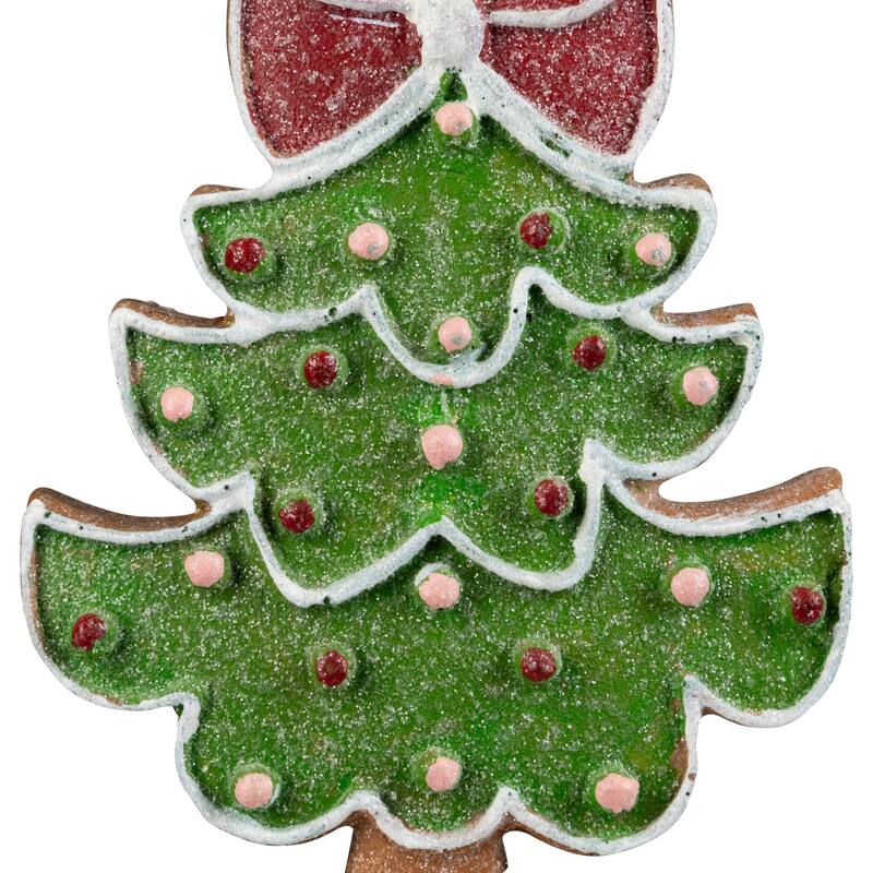 Gingerbread Cookie Christmas Tree with Bow Decoration - 8"