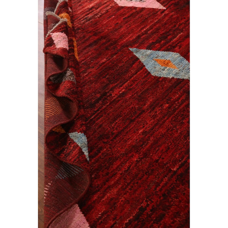 Red Moroccan Oriental Area Rug Handmade Tribal Wool Carpet - 8'4" x 9'10"