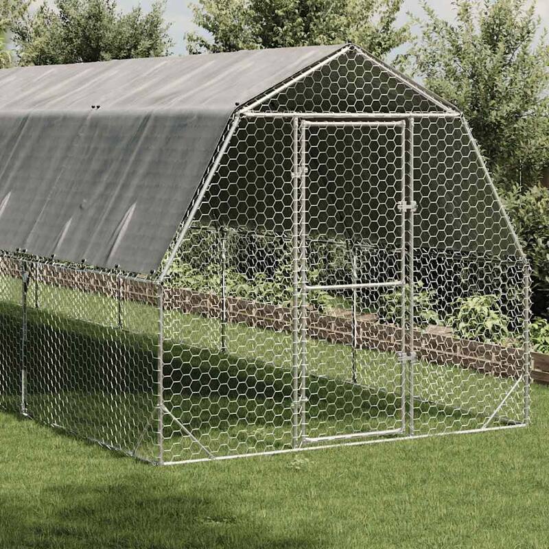vidaXL Chicken Run Galvanized Steel Galvanized Steel, Polyethylene Large - 236.2 x 98.4 x 88.6