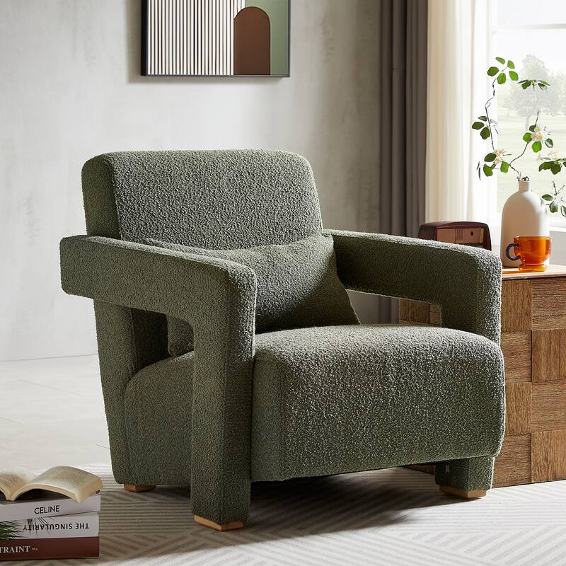 Modern 30.3" Accent chair with Square Wooden Block Legs and Ergonomic Lumbar Support
