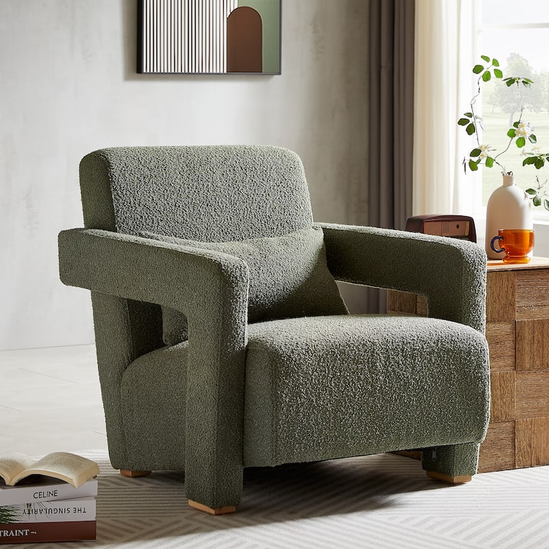 Sleek Right-Angle Armrests,Ergonomic Lumbar Support,Square Wooden Block Legs,Inclined Seat for Comfort,Artistic Statement Piece