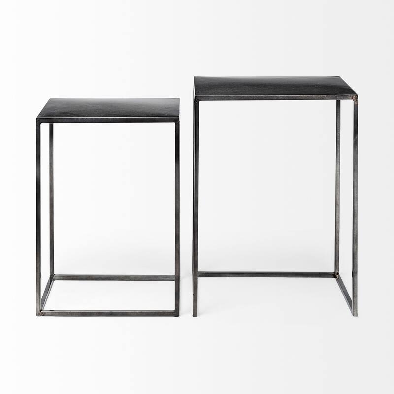 Kasey Galvanized Black Metal Nesting Accent Tables (Set of 2) - 17.7L x 12.6W x 24.4H