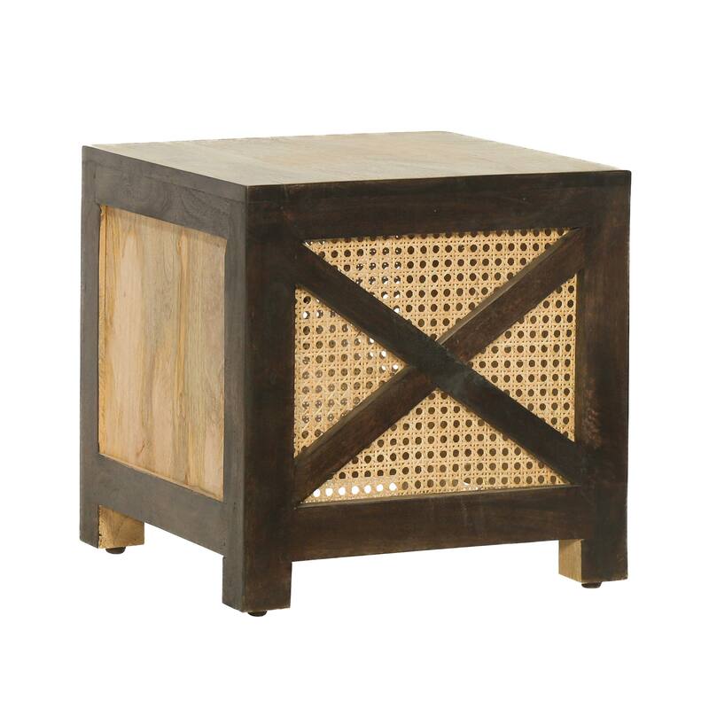 Westby Mango Wood and Cane Square Cube Ottoman