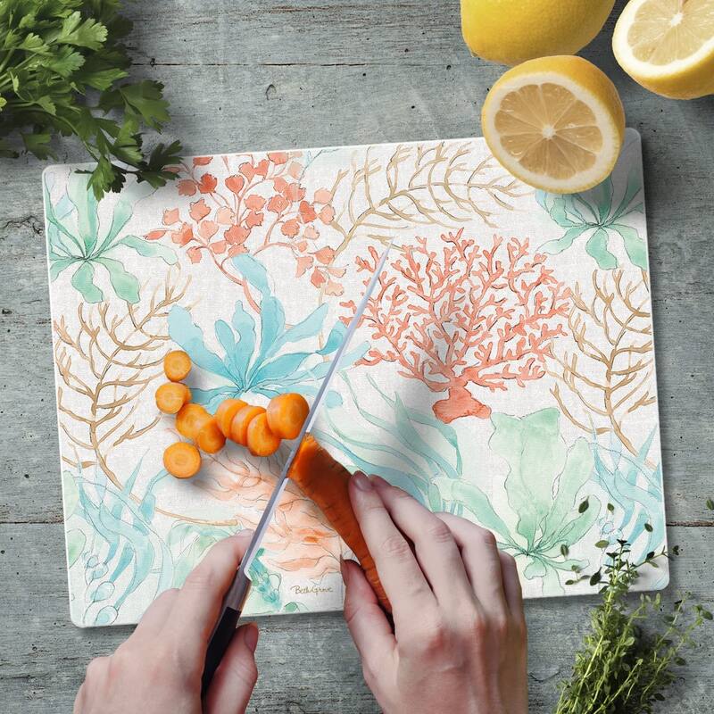 Coastal Seaside Decorative 3mm Heat Tolerant Tempered Glass Cutting Board 10" x 8" Manufactured in the USA Dishwasher Safe