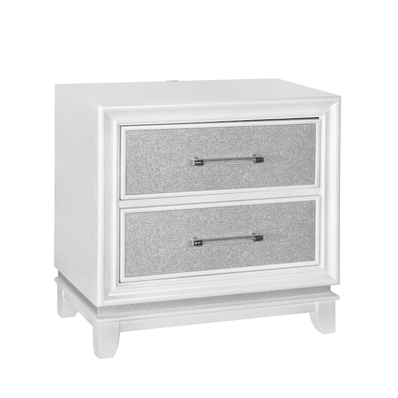 2-Drawer Bedroom Nightstand with LED Lights, Pearlized White